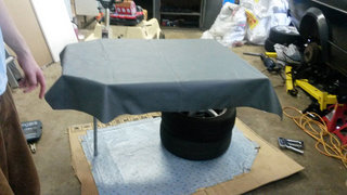 Covering the Trillium trailer table with marine vinyl